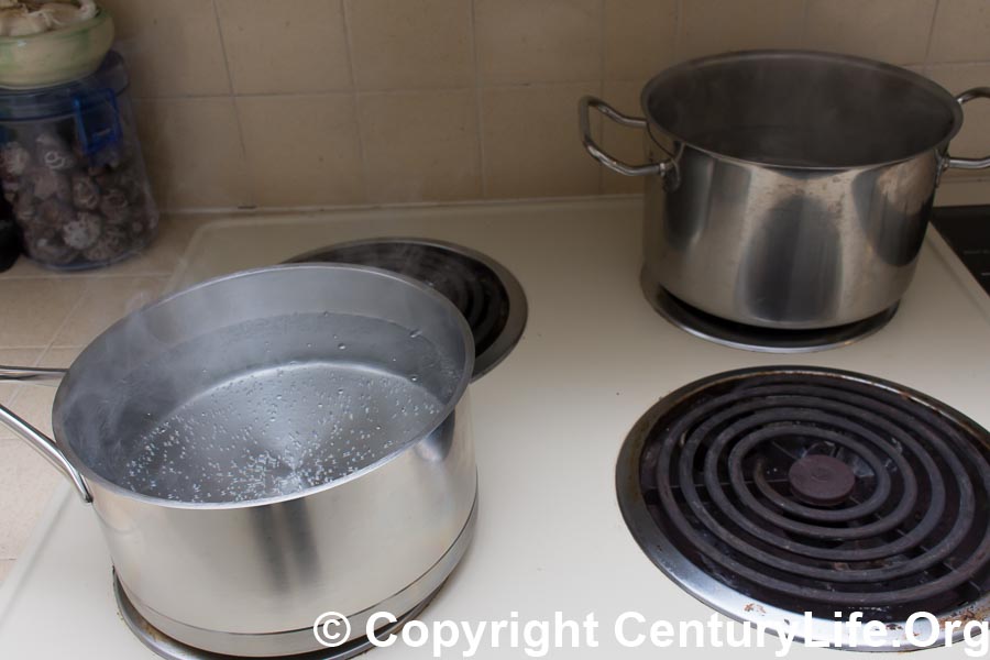 boiling water in a pot